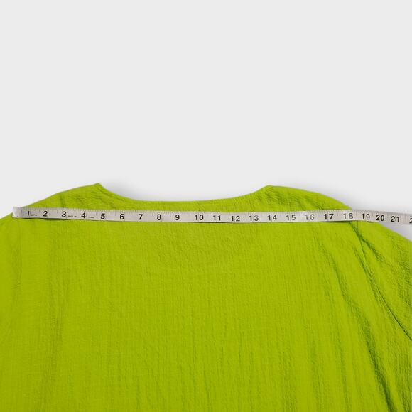 Ali Miles 2X Neon Green Crinkled Button Decor Asymmetric Tunic Top Lagen Artsy - Picture 11 of 12